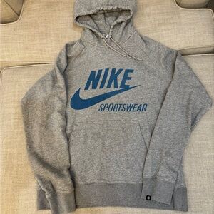 Nike Heather Gray Hoodie with Blue Logo
